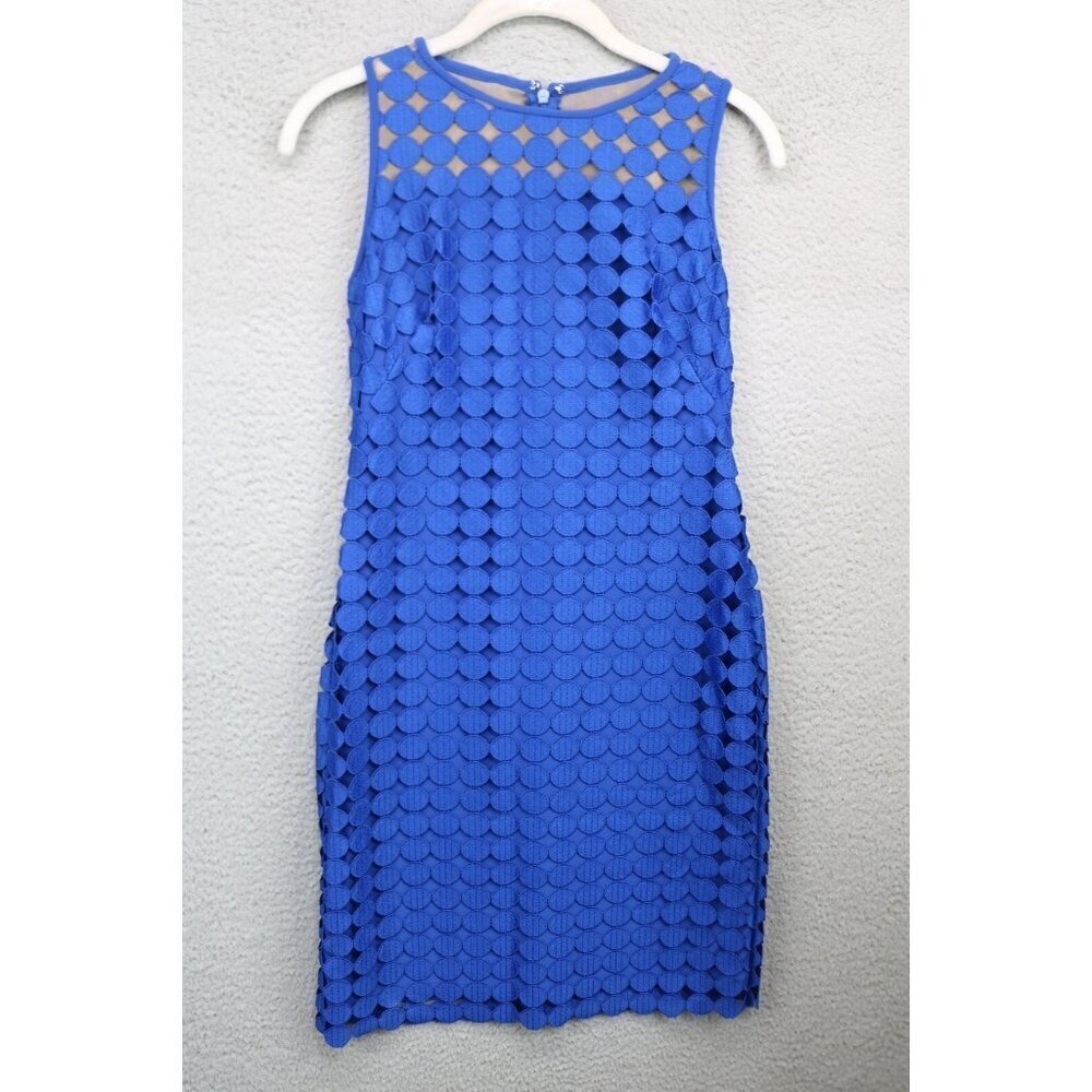 Lauren Ralph Lauren Blue Sheer Melia Dots Sheath Dress-Size 0-Lined-Event